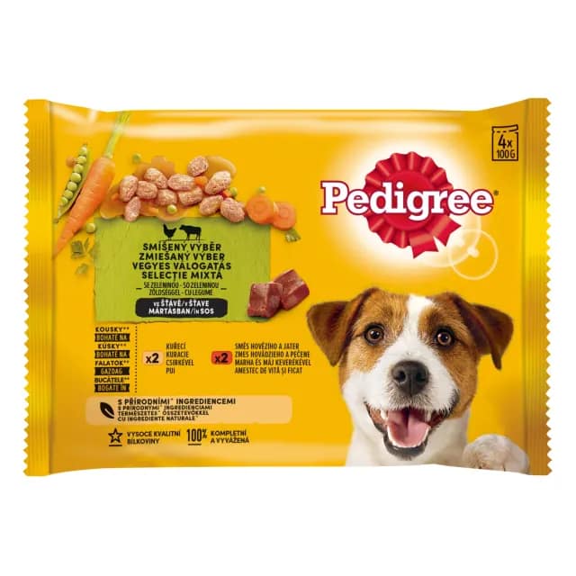 Pedigree Wet Food for adult dogs, Mixed Selection in Gravy, 4 × 100g