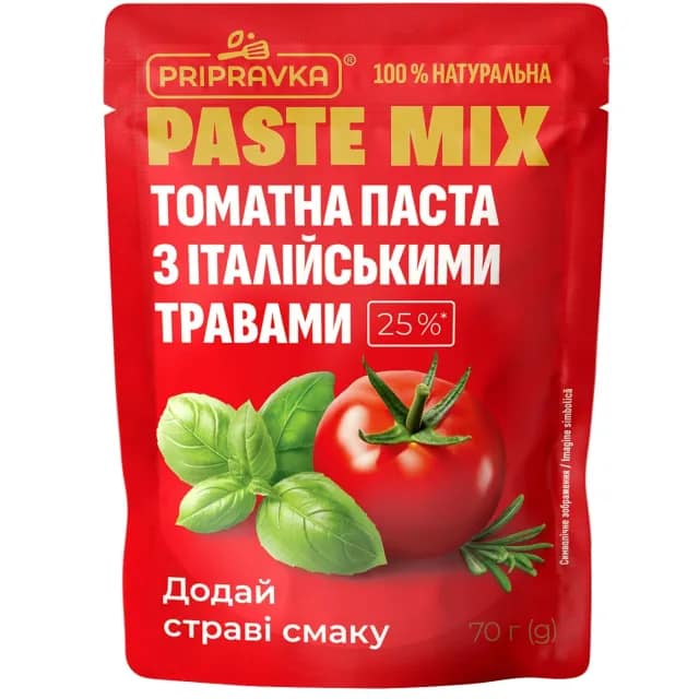 Pastă de tomate Pripravka 25 % cu ierburi italiene, 70 g