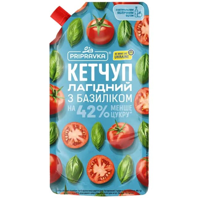 Ketchup Pripravka «Laghidnii baziliki». Zahăr redus cu 42 la sută. Pasteurizat. Cu îndulcitor, 400 g