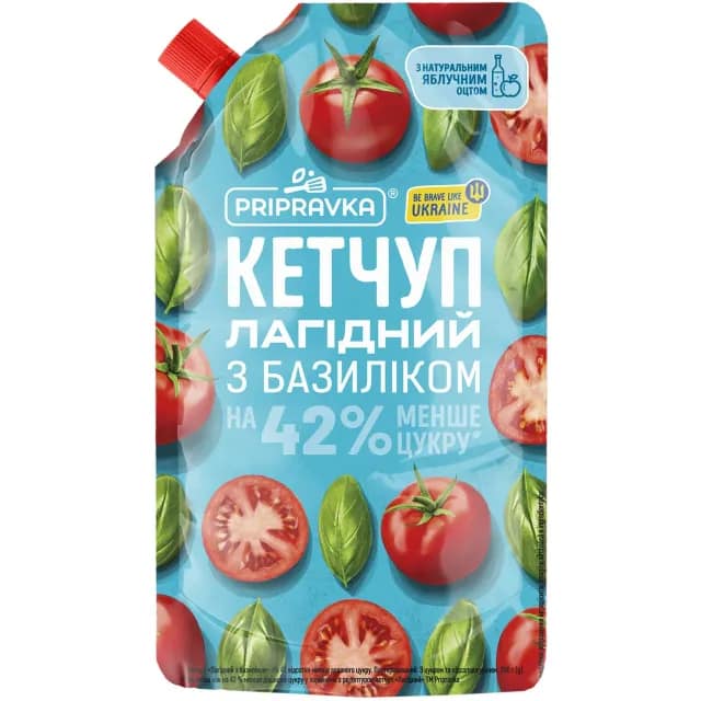 Ketchup Pripravka «Laghidnii baziliki». Zahăr redus cu 42 la sută. Pasteurizat. Cu îndulcitor, 250 g