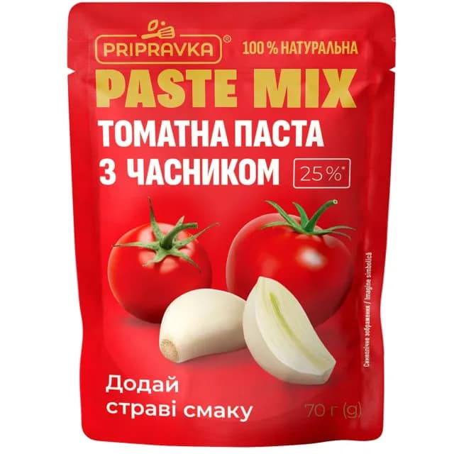 Pastă de tomate Pripravka 25 % cu usturoi, 70 g